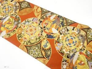 唐三彩蒔黄草木染　鳳凰に華紋・七宝模様織り出し　袋帯